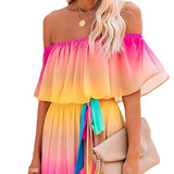 Fongt Summer New Rainbow Gradient Dress Ebay Collar