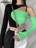 Dark Y2k Punk Patchwork E-girl Style T-shirts Gothic Color Blocking Hip Hop Hollow Out Backless Top Techwear