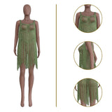 Fongt New Women's Wear Silk Tassel Beach Dress-Outfit