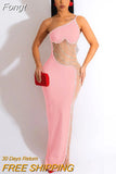 Chic Black Nude Mesh Sheer Rhinestones Side Maxi Dress Luxury See-Through Asymmetrical Party Dress Celebrities