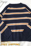Stripe Sweaters Women Loose Oversize Korean Style Pullover Top Autumn Winter Long Sleeve Knitted Sweater Femme