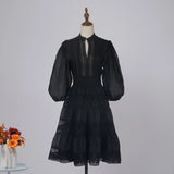 Fongt Dress Eugen Yarn Half-Open Lantern Sleeve Middle Sleeve Dress Lace Lace To Receive Waist Skirt