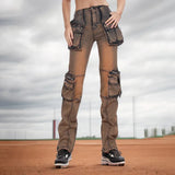 Fongt Feng Shui Wash Multi-Pocket Cargo Pants 2024 Spring New Fashion Design Sense Slim And Versatile Jeans Woman-Outfit