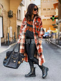 INS Autumn And Winter Long Windbreaker Side Slit Lapel Slim Women's Wool Plaid Coat-Outfit