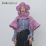 Fongt Patchwork Beads Ruched Pashminas For Female Hooded Collar Half Sleeve Drawtring Lace Up Pashmina Women Fashion Tide 102-0-Outfit