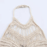 Fongt Wind Summer New 2025 Women's Clothing Hollow Knitted Neck Bare Back Leisure Vest Blouse 3991015