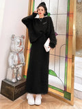 and winter new style mink velvet solid color sweater suit women style new harajuku slim mid-length skirt knitted suit-Outfit