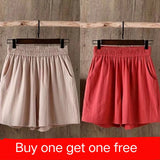Women's Summer Shorts 100% Cotton High Waist Shorts Loose Casual Solid Shorts Pants Streetwear Elastic Waist Buy One Get