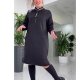 Fongt Autumn And Winter New Loose French Half-Zip Knitted Dress Large-Size Solid Color Long