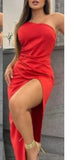 Fongt New Summer 2023 Solid Color Diagonal Collar One Shoulder Sexy Slit Dress-Outfit