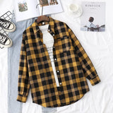 New Women Vintage Flannel Plaid Shirt Pockets Full Sleeve Turn Down Collar Loose Blouse Spring Female Casual Basic
