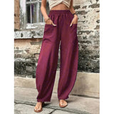 Plus Size 4XL 5XL Women's Solid Baggy Pants Big Pocket Elastic Waist Casual Haren Pants Lantern Trousers Oversize