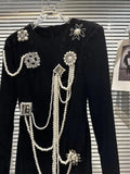QUALITY Newest 2023 Designer Stylish Fashion Women's Long Sleeve Pearls Chains Diamond Beaded Velvet