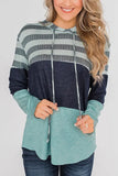 Color Block Drawstring Hooded