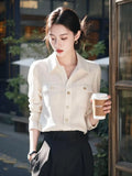Fongt Light Luxury Polo Collar Long-Sleeved White Shirt Lady Design Spring And Autumn Unique Special Beautiful Shirt Top