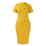 Fongt Women's Fashion Temperament OL Tongle Pencil Short-Sleeved Half-Necked Bag-Toot Dress