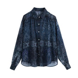 New Spring Autumn Women Retro Printing Simple Style Loose Long Sleeve Chiffon Shirt Casual Chic