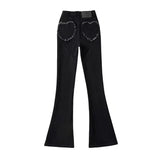 Trendy Women's Wear Peach Love Pocket Jeans Fashionable Solid Color Slim Hips Show Thin Flared Pants-Outfit