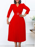 Fongt Women's Clothing 2025 Autumn New V-Neck Fashion Temperament Elegant Folding Skirt Dress