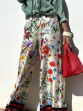 Fongt Women's New Printed Set Casual Trouser Shirt Fashion Top 3023