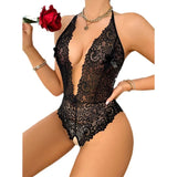 2024 New Black Sexy Lace Strap Perspective Passion Lingerie Dress