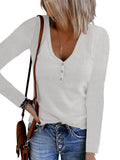 Fongt Autumn New Women's Button Vest Solid Color V-Neck Long-Sleeved T-Shirt Top