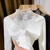 Fongt Soft Does Not Tie High Quality Small Flowers Inside The Gauze Jacket Female Summer Slim Wood Ear Perspective Lace Bottom Upper Garment-Outfit