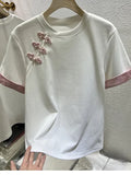 Fongt Chinese Style Embroidered Buckle Short-Sleeved T-Shirt Women 2025 Summer New Simple Jafuse Thin Top