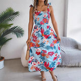 Spring And Summer Flowers With Belt Sling Skirts On The Beach Dress Women's
