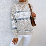 Fongt Women's Knitwear Autumn And Winter New Christmas Jacket Half-High Snowflake Sweater