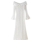 Fongt Women's Dress 2025 New Fashion Elegant Sexy One-Word Shoulder Lace Dress