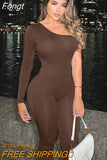Sexy Y2K Clothes One Shoulder Long Sleeve Backless Bodycon Jumpsuit For Women Club Sporty Streetwear Romper Fall