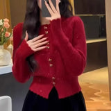 Style Butterfly Gold Button Sweater Women 2024 Early Spring Lazy Breeze Sparkling Short Sweater-Outfit