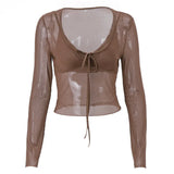 Fongt 2023 Hot Style Sexy, Sweet And Fresh Two-Piece Wrapped Chest With Mesh Lace Slim Top