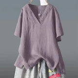 Fongt Summer New Solid Color Buffet Short-Sleeved V-Neck T-Shirt Women Irregular Large Cotton Loose Leisure
