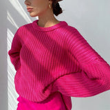 Sweater Streetwear Knitted Solid Ladies Sweater Elegant Jumper Long Sleeve O-neck Pullover Pink Top Winter Autumn