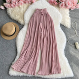 Fongt Wear A High Waist Strap With Casual Pants Female Micro Fat Large Size Show Thin Cover Meat Hanging Feeling Wide Leg Pleated Pants-Outfit