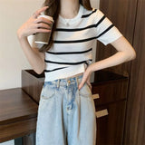 Fongt Lazy Wind Collar High-Waist Temperament Short Top Women Summer New Chic Korean Version Of Short-Sleeved
