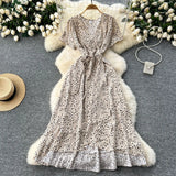 Fongt Piece Of V-Neck Tie With Short Sleeves Of Broken Flower Dress Women's Summer Thin Temperament French Dress