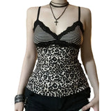 Fongt Leopard Splicing Lace Small Sling Sexy Vest Babes Design Boobs Type Low Collar Repair Body