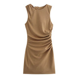 Fongt Three-Color Knitted Folds Decorated Sleeveless Dress