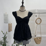 Fongt Wind Sling Vest Bow Folded Burst Embroidered Doll Shirt To Take Sleeveless Top 9561
