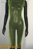 Rhinestones See Through Mini Dress Sexy Sleeveless Fishnet Hollow Out Dresses Women Summer Beach Sexy Cover
