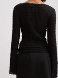 Sexy Women Ruched Long Flare Sleeve T-shirts Tops for Women O-Neck Solid Color Slim Fit See Through Tees Shirts 2023-Outfit