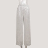 Pants 2024 New Insy2k Fashion Pearl Light Sequin Straight Floor Pants-Outfit