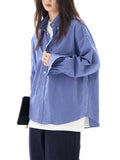 Fongt Blue Plaid Shirt Long Sleeves Men And Women Senior Sense Casual Loose All-Match Lovers Shirt Coat Tide-Outfit