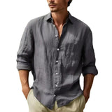 Fongt Men's Linen Shirt Button Shirt Summer Beach Shirt Pure