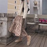 Corduroy High Waist Floral Print Maxi Skirt-Outfit