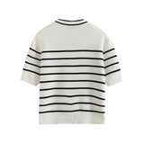 New Summer Style Small Fragrant Style Button Design Striped Cardigan-Outfit