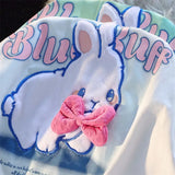 Pink Bow Rabbit Embroidery T Shirts Harajuku Teenage Preppy Kawaii Tee Summer Cotton O-neck Loose Casual Tops Korean